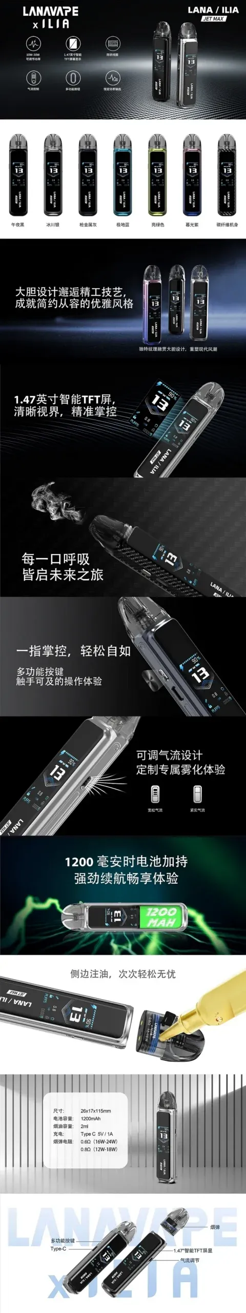 LANA JET MAX 電子煙主機核心功能與霧化系統結構說明圖