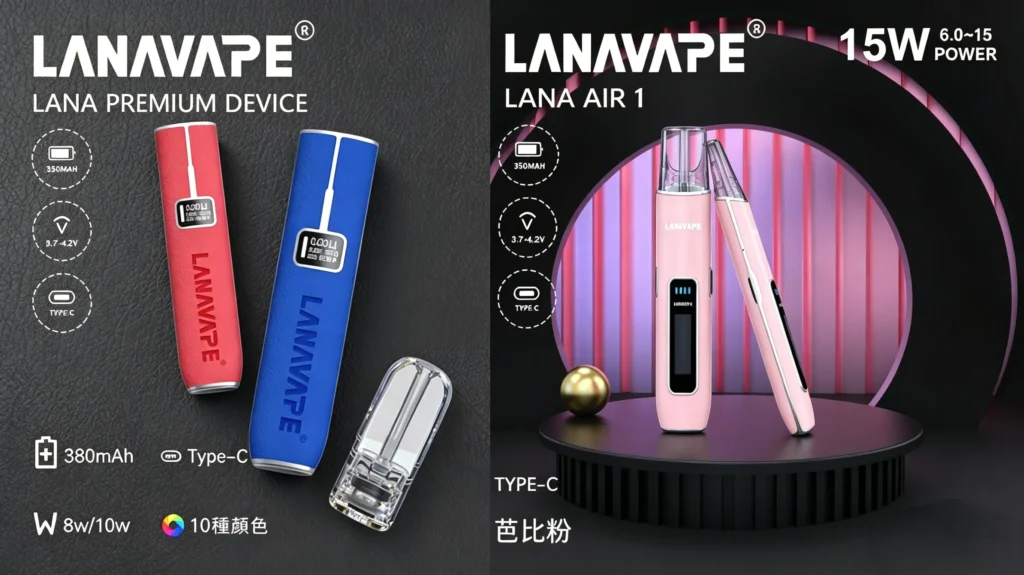 LANA Air1主機與皮革主機完整對比圖，包含電池續航能力、輸出穩定性、霧化效果與設備設計差異分析